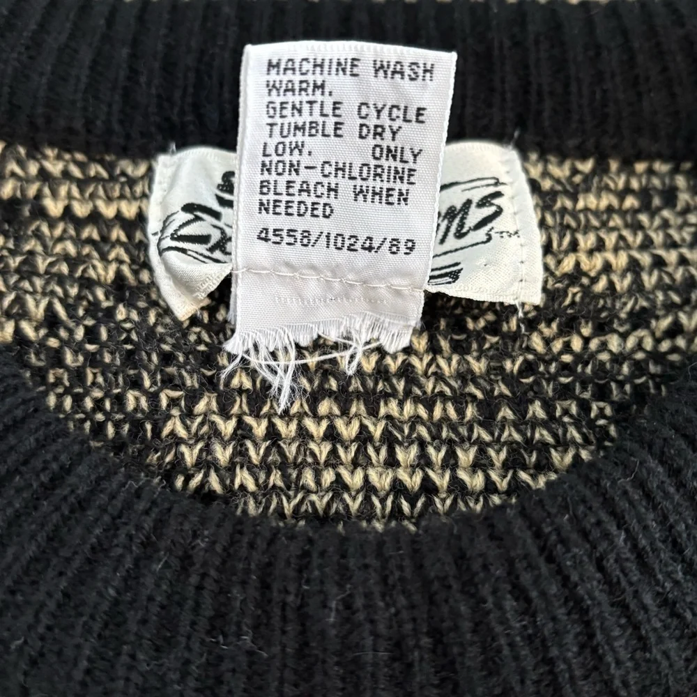 Vtg Expressions Knit Sweater Mens XL Black Gray Brown Abstract Grandpa Eclectic